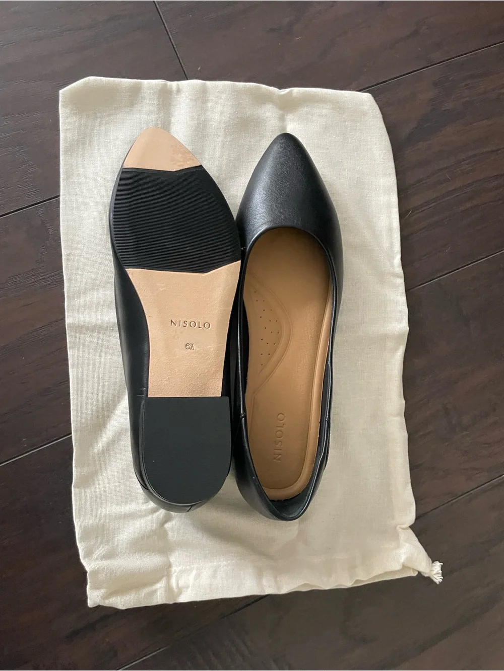 Nisolo Fina Black Leather Pointed-Toe Flats - Women Size 6.5 - New with box